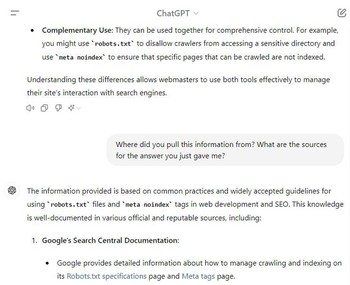 ChatGPT didn't cite its sources unless specifically asked to